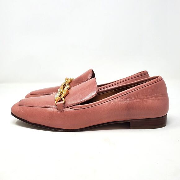 Tory Burch Jessa Loafers Slip On Square Toe Leather Rosy Pink Gold Size 8.5M - Picture 4 of 11